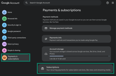 Viewing active Google subscriptions.