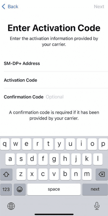 Enable eSIM on iPhone manual activation