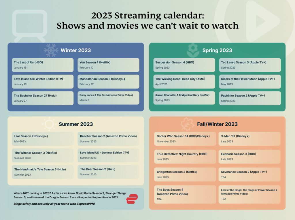 2023 streaming calendar new shows and movies