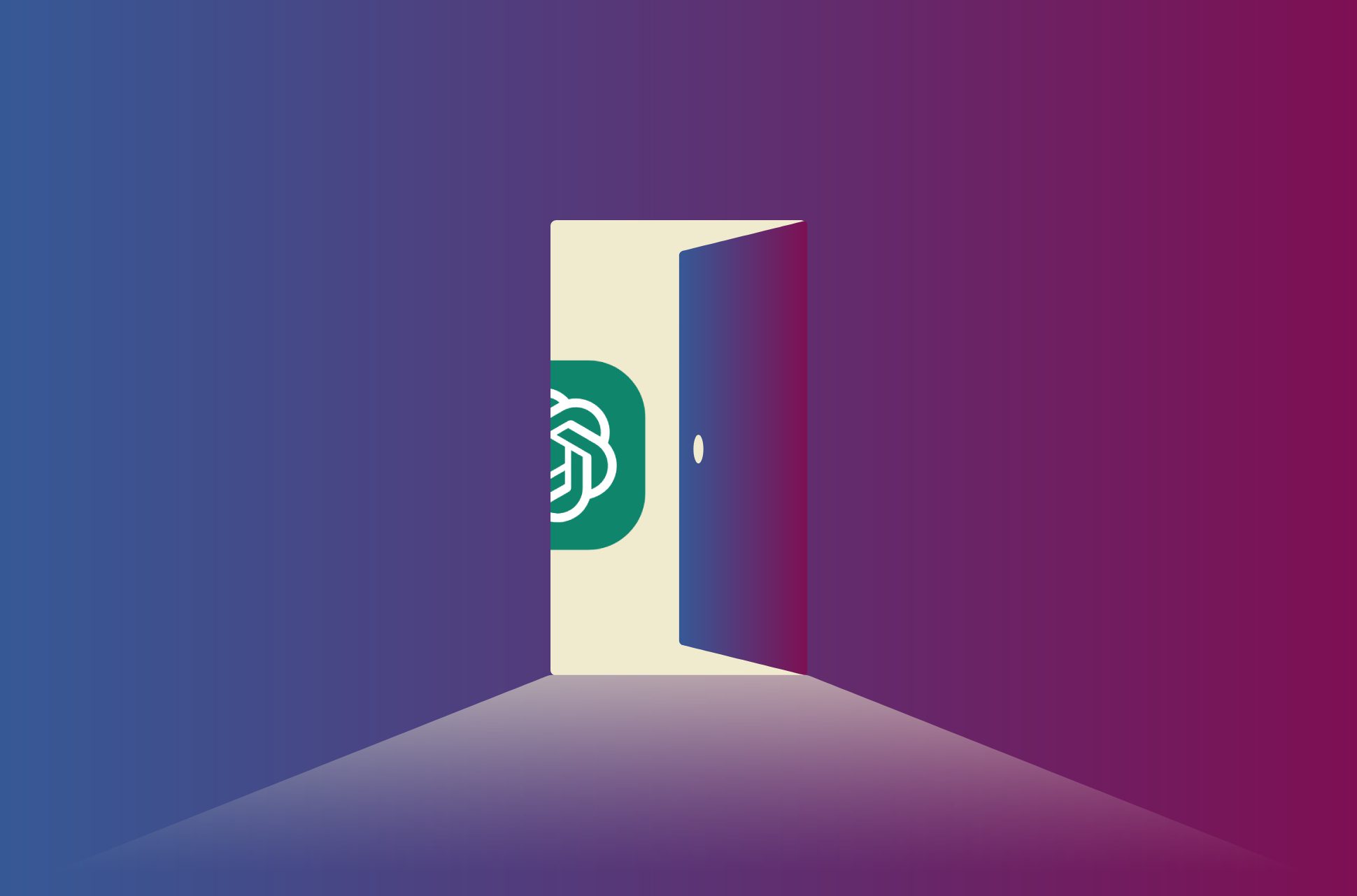 Eine sich öffnende Tür, mit dem ChatGPT-Logo hinter der Tür.