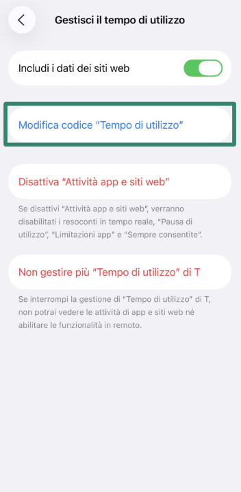 Family list with child’s name selected in iPhone Settings.