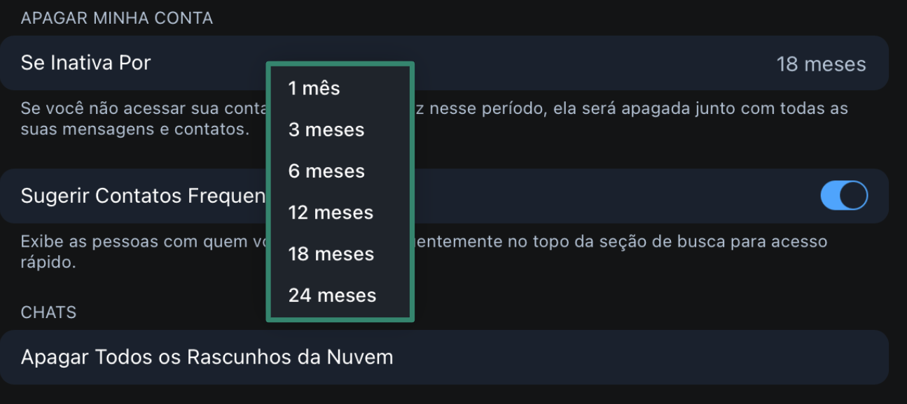 Choosing Telegram's self-destruct timer.