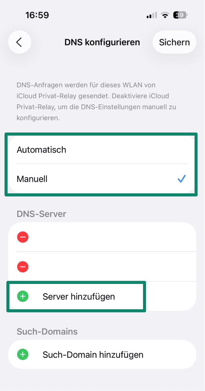 iOS allows you to remove and add multiple DNS servers for robust internet functionality and failsafes.
