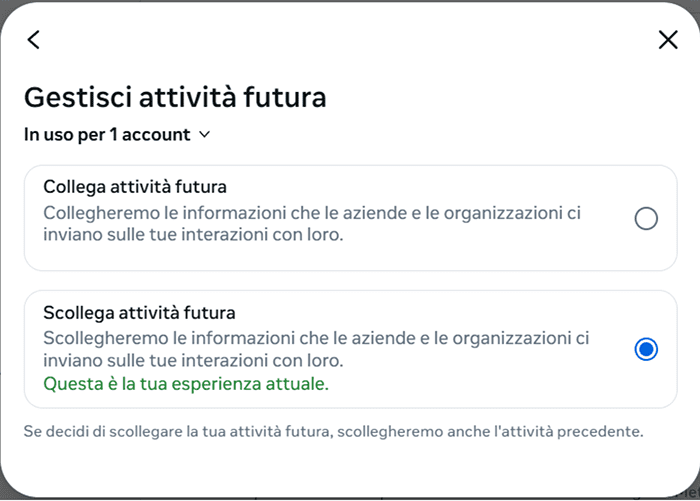 Facebook manage future activity settings.