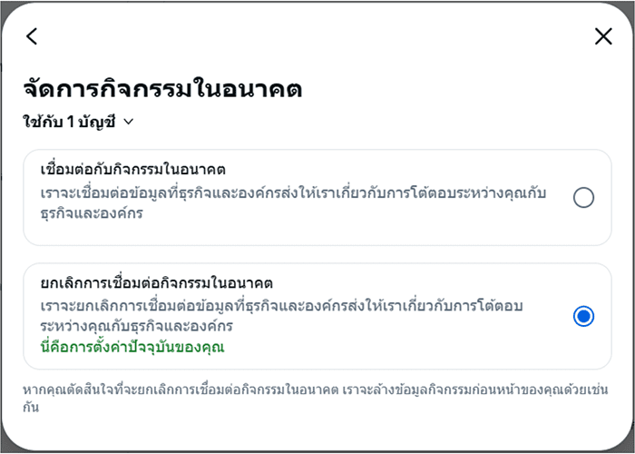 Facebook manage future activity settings.