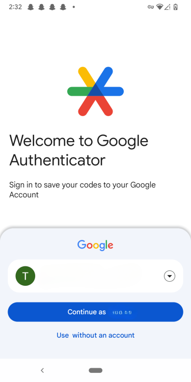 Signing into your Google account using Authenticator.