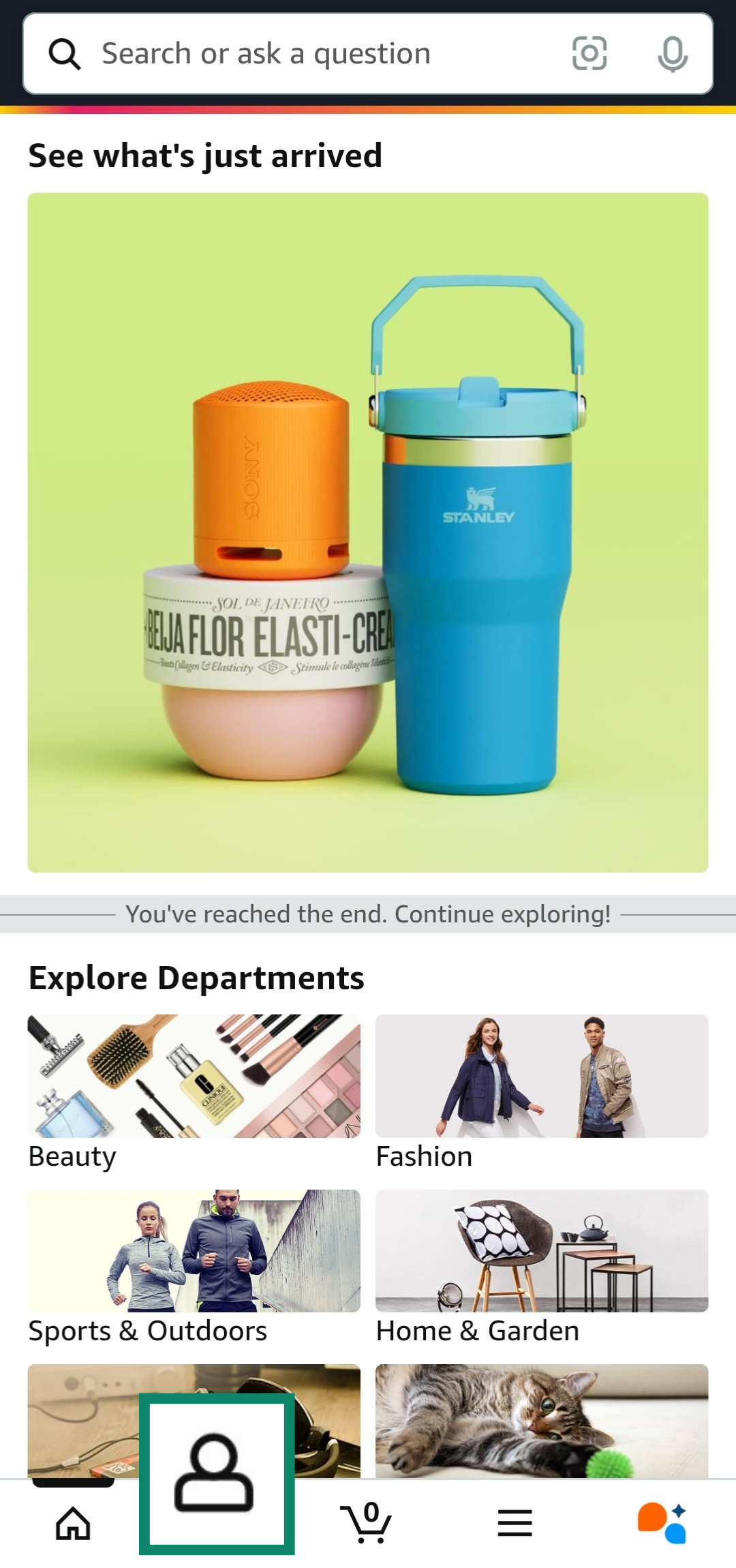 Accessing the profile menu on Amazon app.