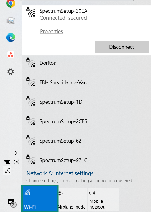 Wi-Fi networks list on Windows