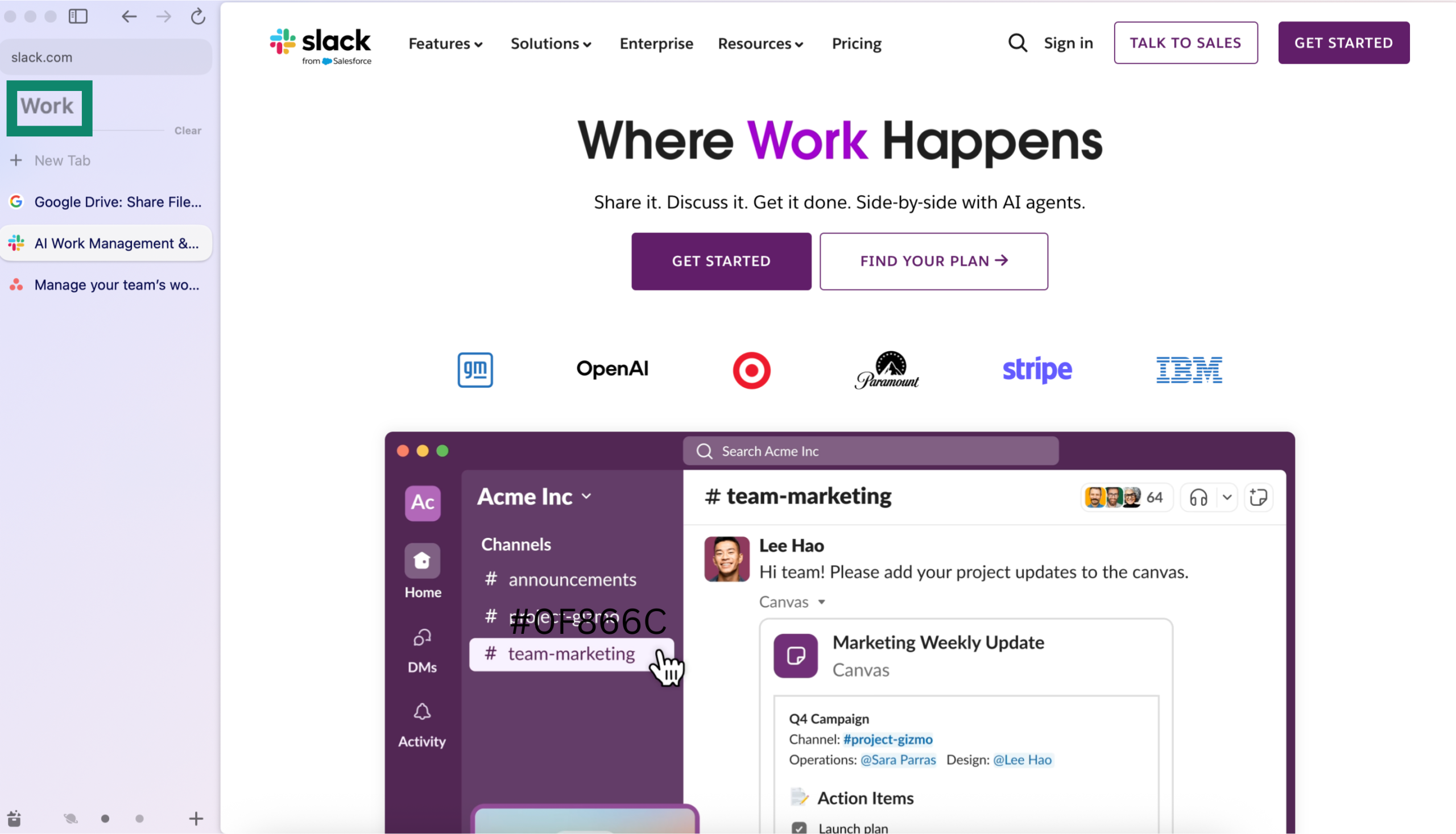 Arc browser window highlighting a work-related Space.