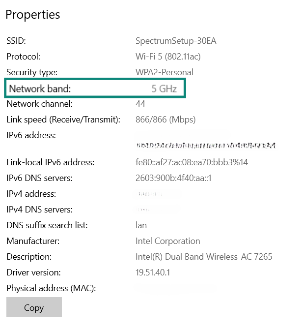 Wi-Fi properties on Windows showing protocol