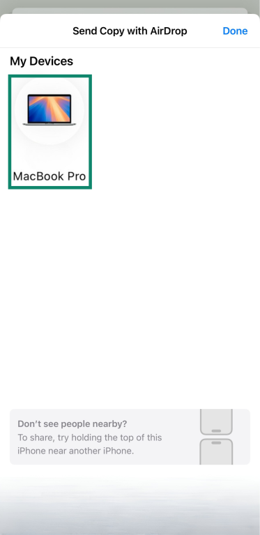 Choosing the recipient of an AirDrop.
