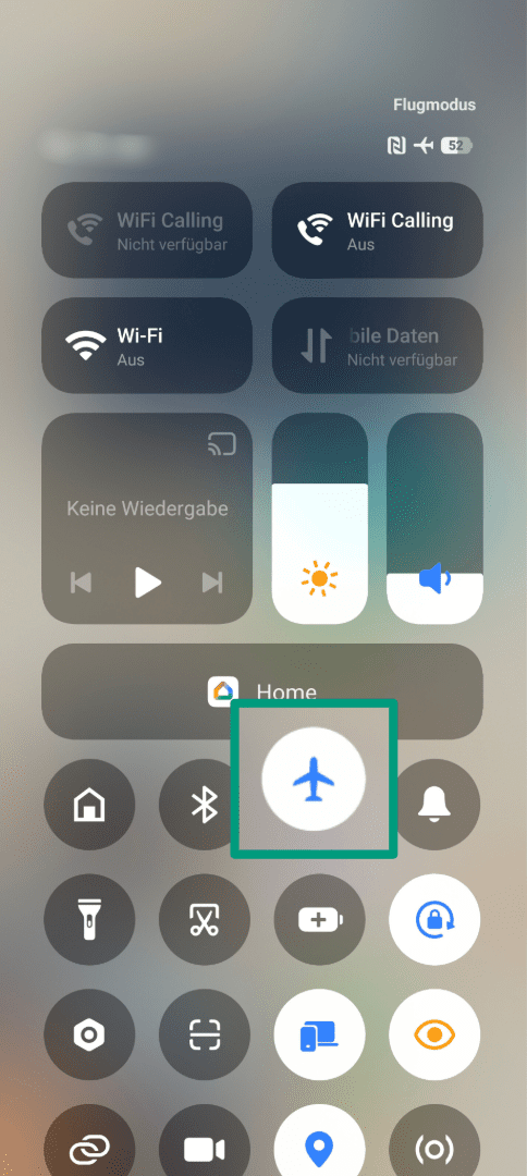 An Android screenshot, showing the Airplane Mode icon in the Quick Settings menu.