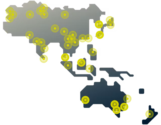 Anslut till dussintals serverpositoner i Asien och Stillahavsområdet med ExpressVPN:s globala nätverk.