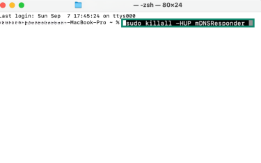 Clearing the DNS cache on macOS.