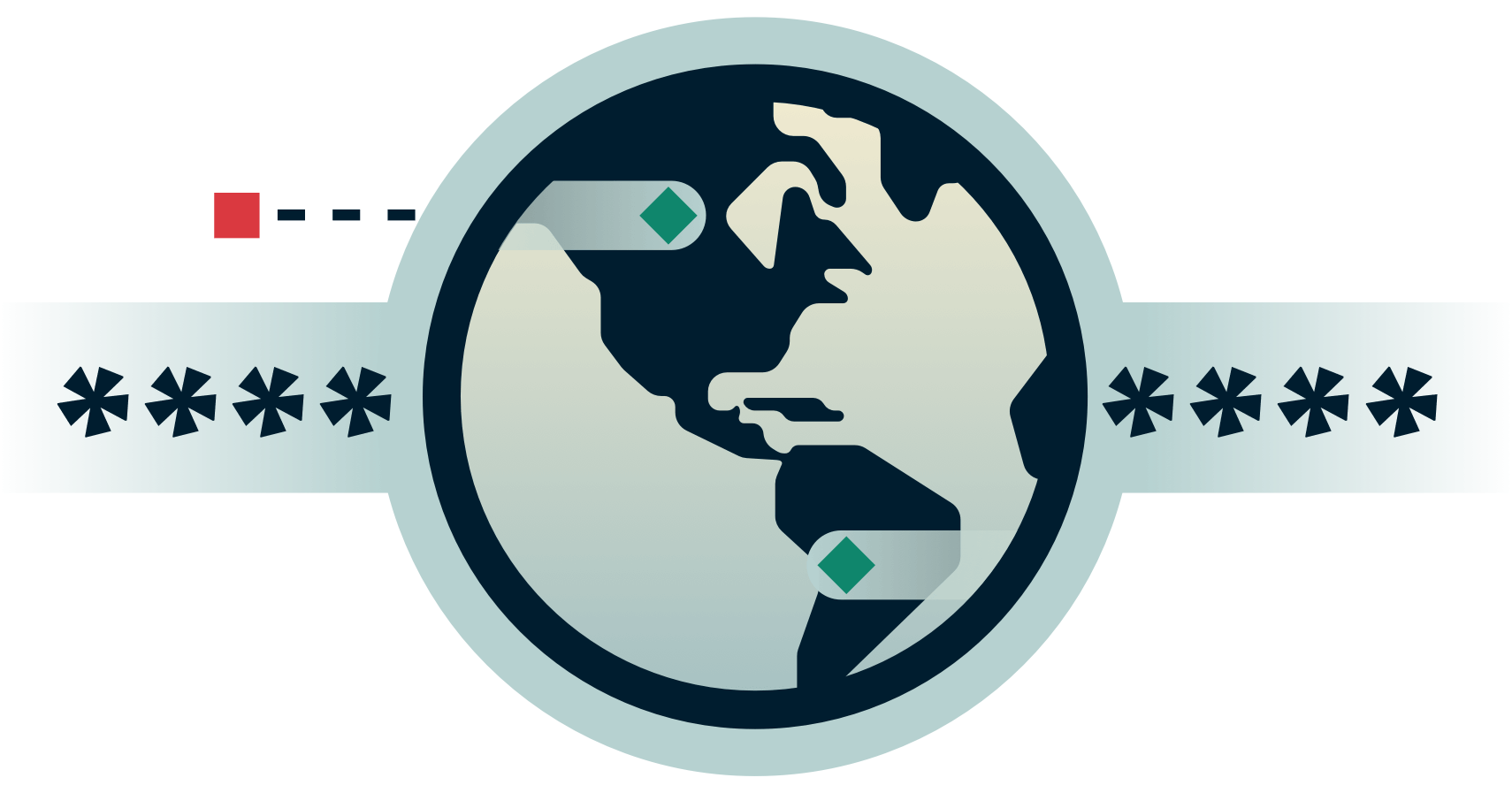 Kula ziemska w zaszyfrowanym tunelu z zewnętrzną stroną próbującą się do niego dostać.