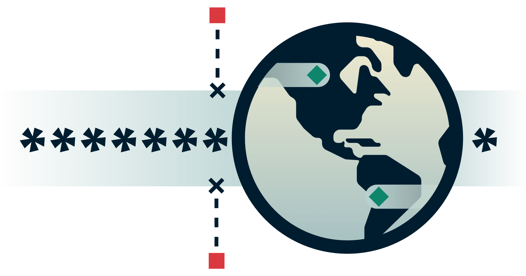 Kula ziemska z zaszyfrowanym tunelem i zewnętrznymi stronami próbującymi się do niego dostać.