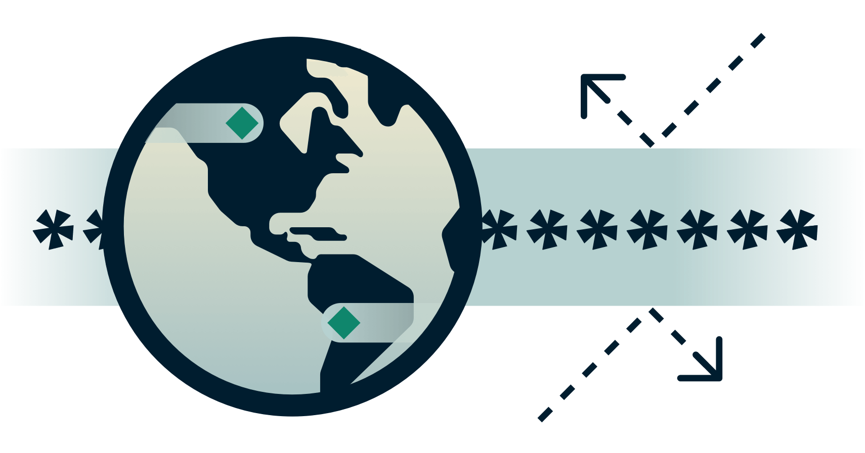 Kula ziemska z zaszyfrowanym tunelem, od którego odbijają się strzały.