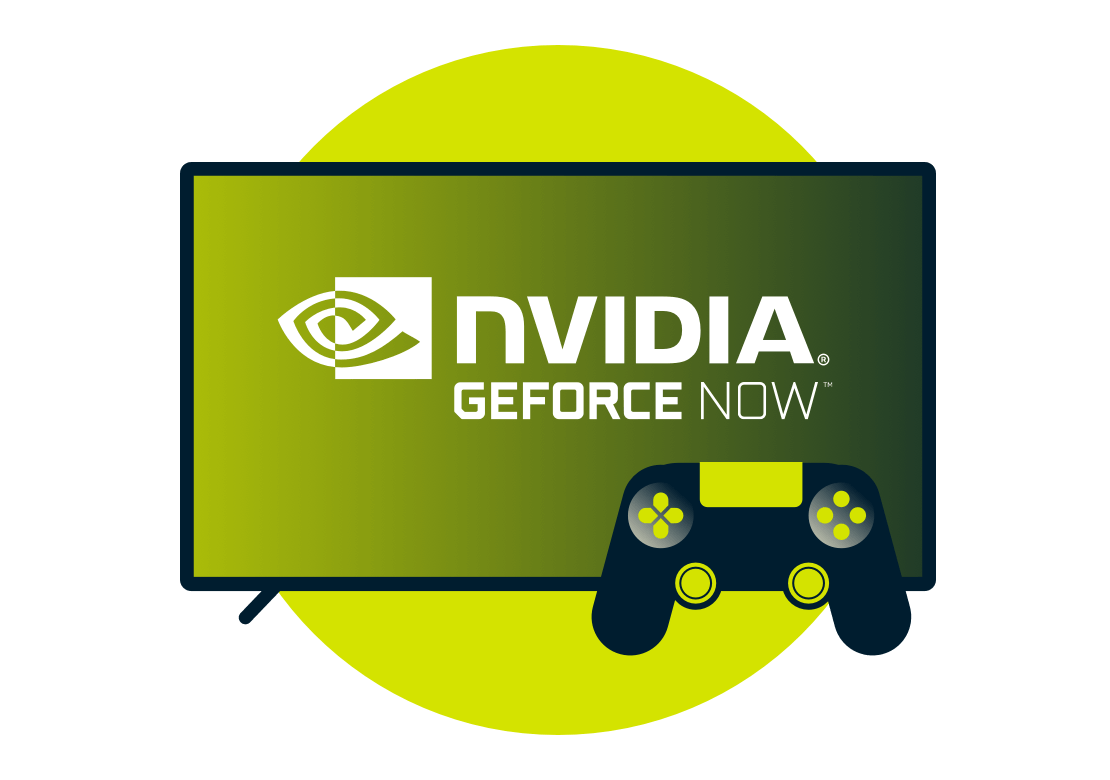 Logo Nvidia GeForce Now na ekranie z kontrolerem