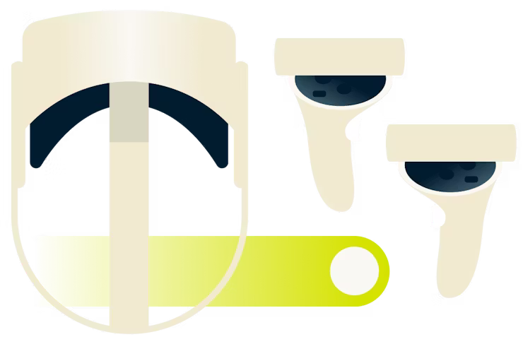 Meta (Oculus) Quest 2ヘッドセットとコントローラー。