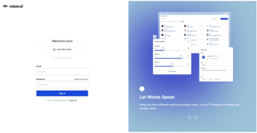 Voice.ai sign-in page on browser.