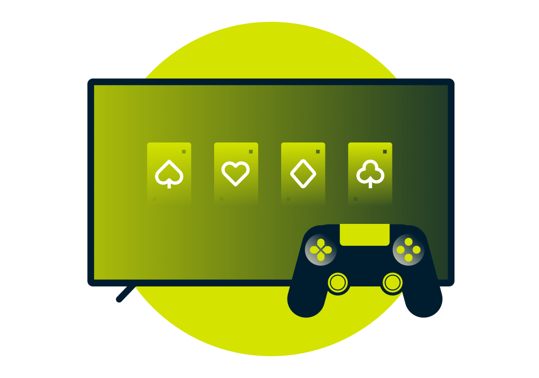 Simboli di carte da gioco su un monitor.