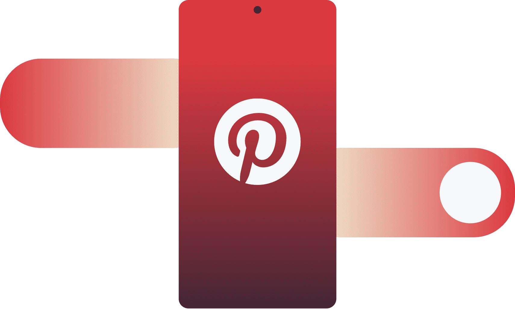Pinterest-logo på mobilenhet med sveipebevegelse som går gjennom den.