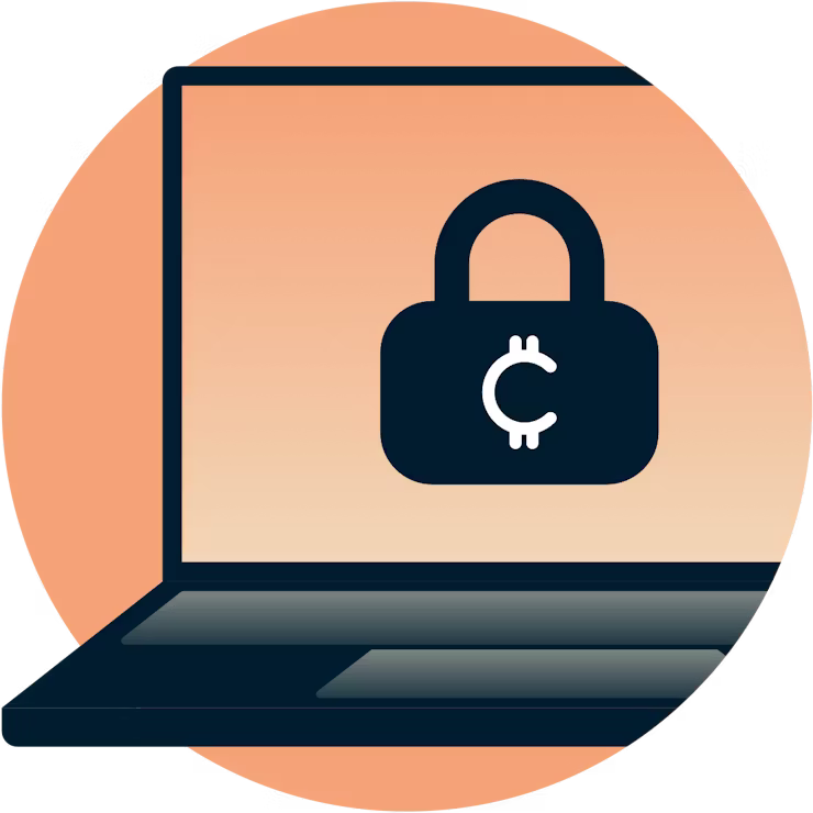 Kryptovaluta og en hængelås på  laptopskærm.