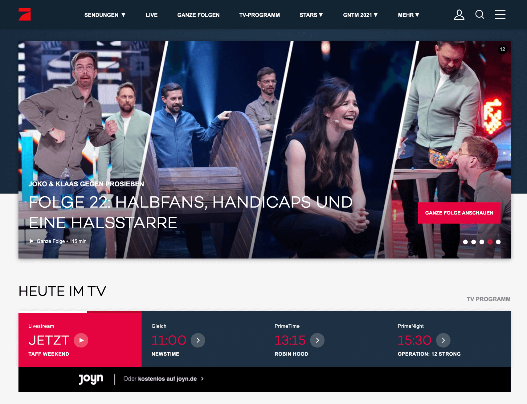 ProSieben auf einem Computer-Bildschirm.