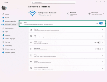 Windows 11 Network and Internet settings showing how to view Wi-Fi settings.