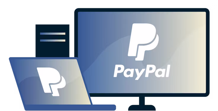 Ein PC und ein Laptop mit dem PayPal-Logo.