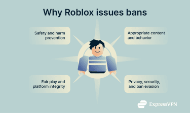 An infographic table showing four categories of reasons Roblox issues bans