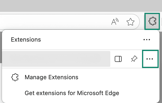 Microsoft Edge extension menu, with the highlighted "More actions" button next to one extension.