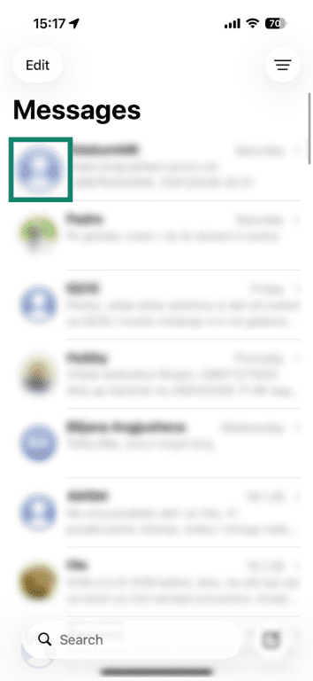 Contact selected in the 'Messages' app on iPhone.