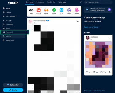 How to access the Tumblr Accounts menu on desktop