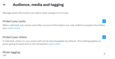 The protect your posts and videos option is enable.