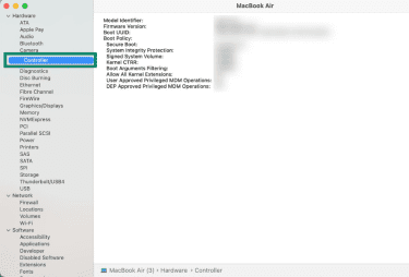 Screenshot from macOS showing the System Information window