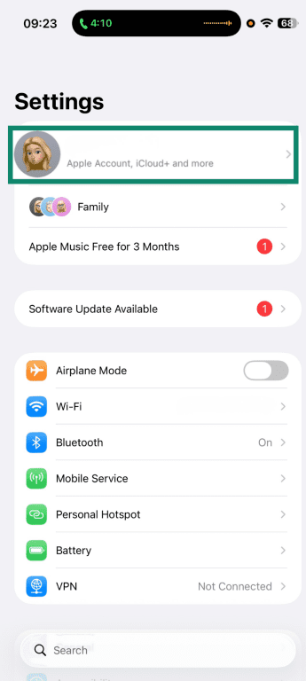 Apple ID settings on iPhone.