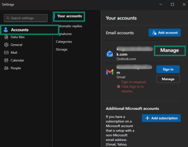 Managing the Outlook account.