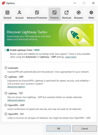 Express VPNs list of available protocols