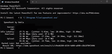 Running Speedtest CLI using Powershell with VPN on.
