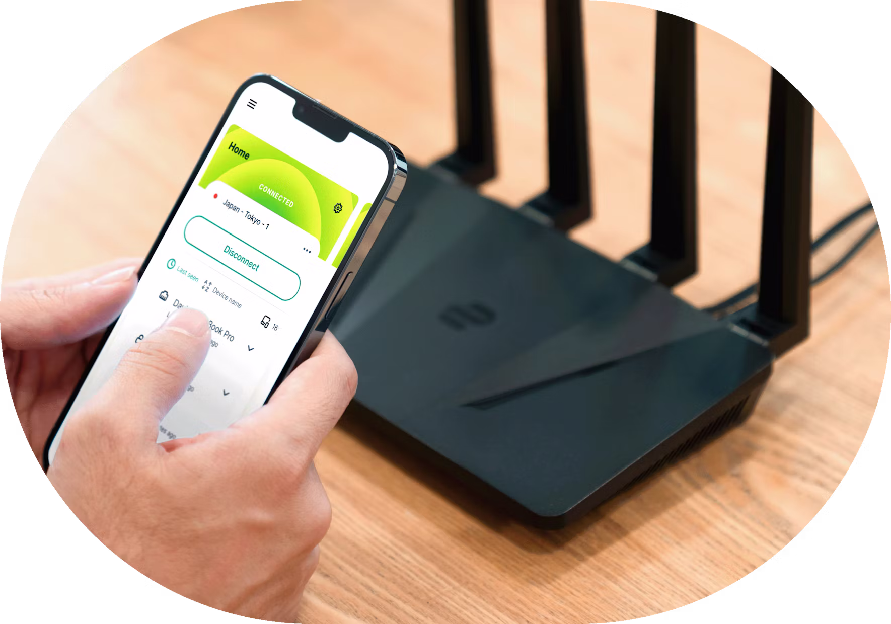 Router app UI + Aircove i bakgrunden