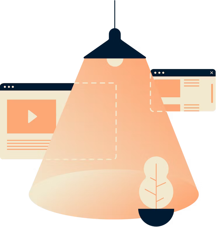 Eine Lampe, die auf Browserfenster leuchtet, um sie privat zu machen.